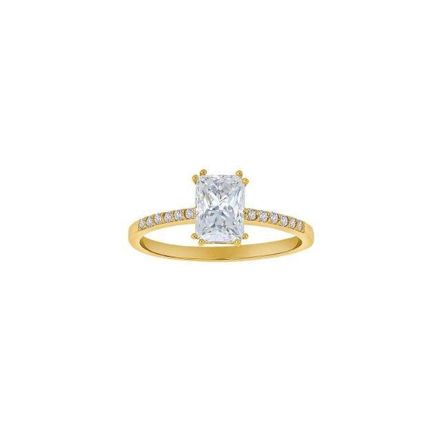 Siersbøl ring i 8 kt guld med baguette og små zirkonia – elegant og tidløst design.